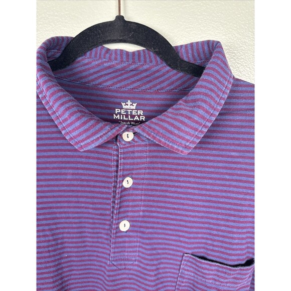 Peter Millar Seaside Wash Short Sleeve Polo XL Purple‎ Stripe Golf Chest Pocket - Picture 3 of 7